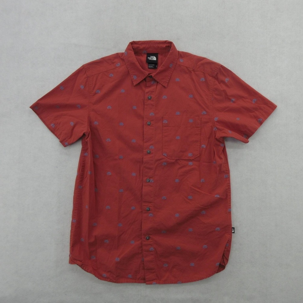 The North Face Shirt Mens Medium Red Tent Camping Print Short Sleeve Button Up